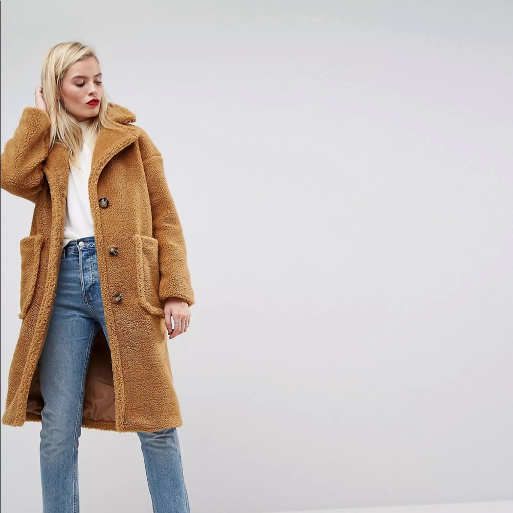 ASOS luxe teddy coat in color camel